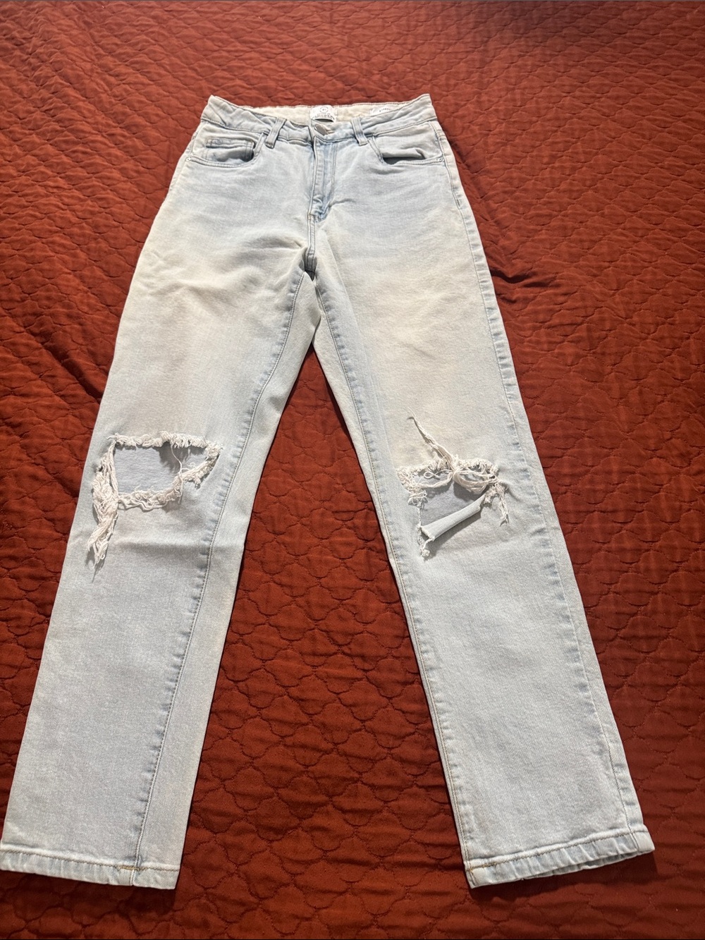 Cotton On Light Blue Straight Leg Distressed Jeans
